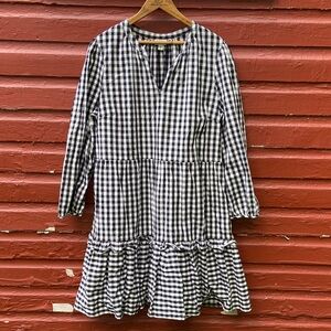 J. Crew Black & White Gingham Cotton Poplin Tiered Ruffle Dress Women's Size XXL